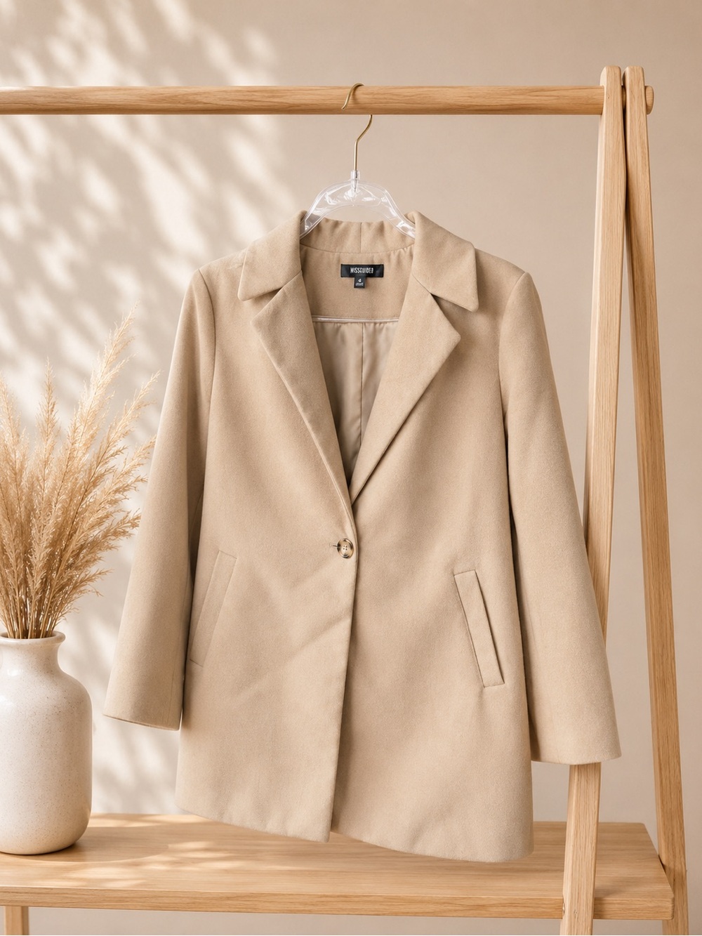 Missguided Petite Oatmeal Tailored Blazer Coat Jacket Beige Size 4